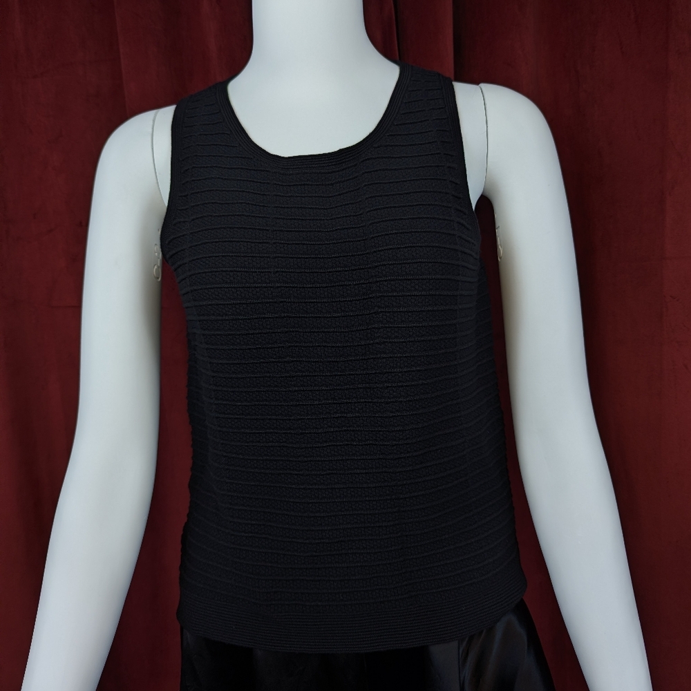 Ann Taylor Loft Petites Black Textured Striped Tank Top